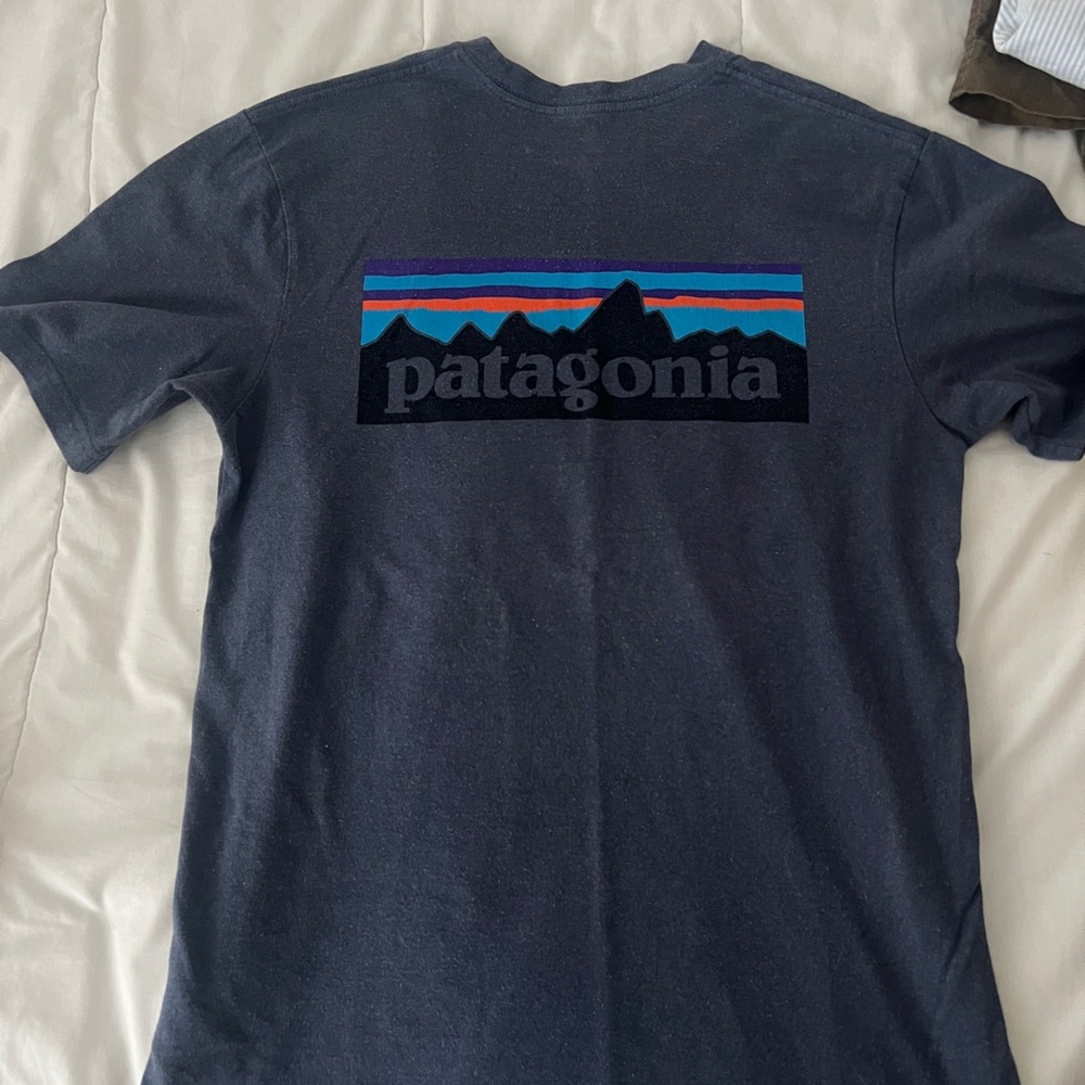 Men’s relaxed fit Patagonia Blue and Black Short Sleeve Tee